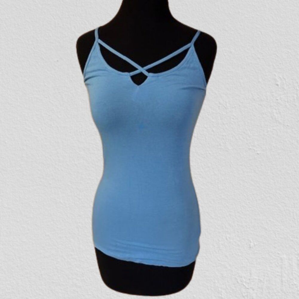 Blue V Cut Tank with Back Strap T1471M Medium new